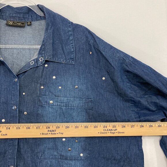DG2 by Diane Gilman size 2X Blue Denim Studded Snap Button Up Soft Shirt Western - Picture 6 of 10